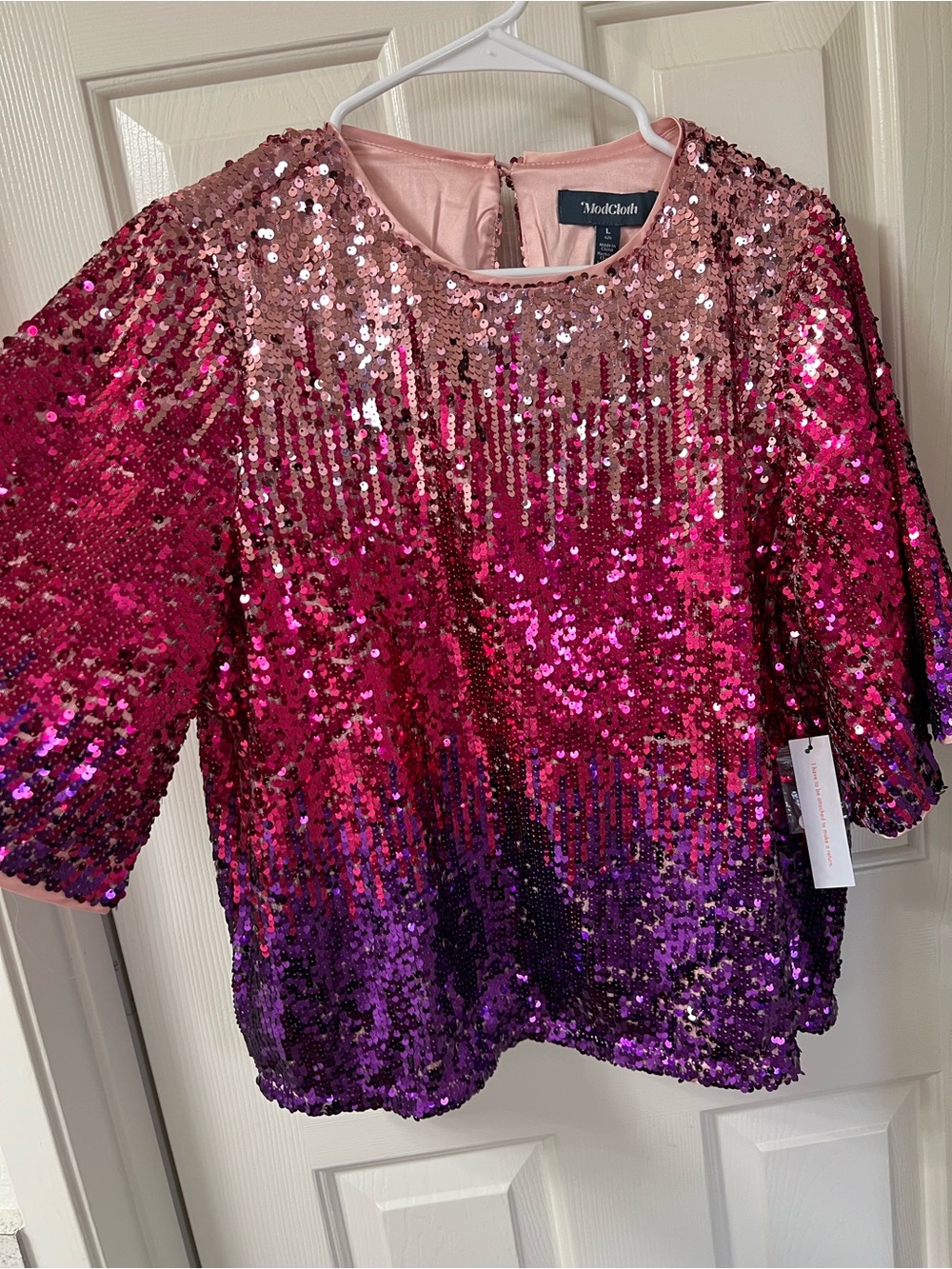 ModCloth Pink to Purple Sequin Ombre Party Top - Picture 4 of 4